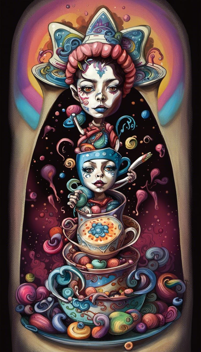 Pixie Fairies in Tea Cups, Graffiti Art Style