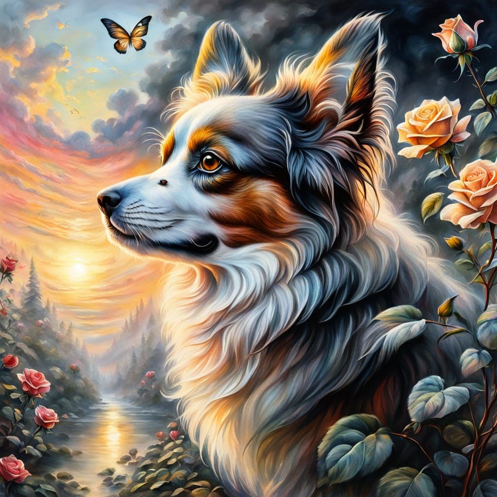 Rose and Butterfly: Ethereal Charcoal Fantasy in Gouache