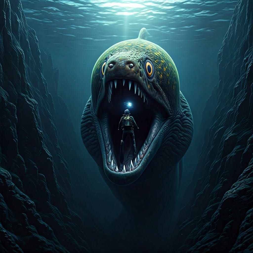 Gargantuan Eel Devours Scuba Diver in the Marianas Trench