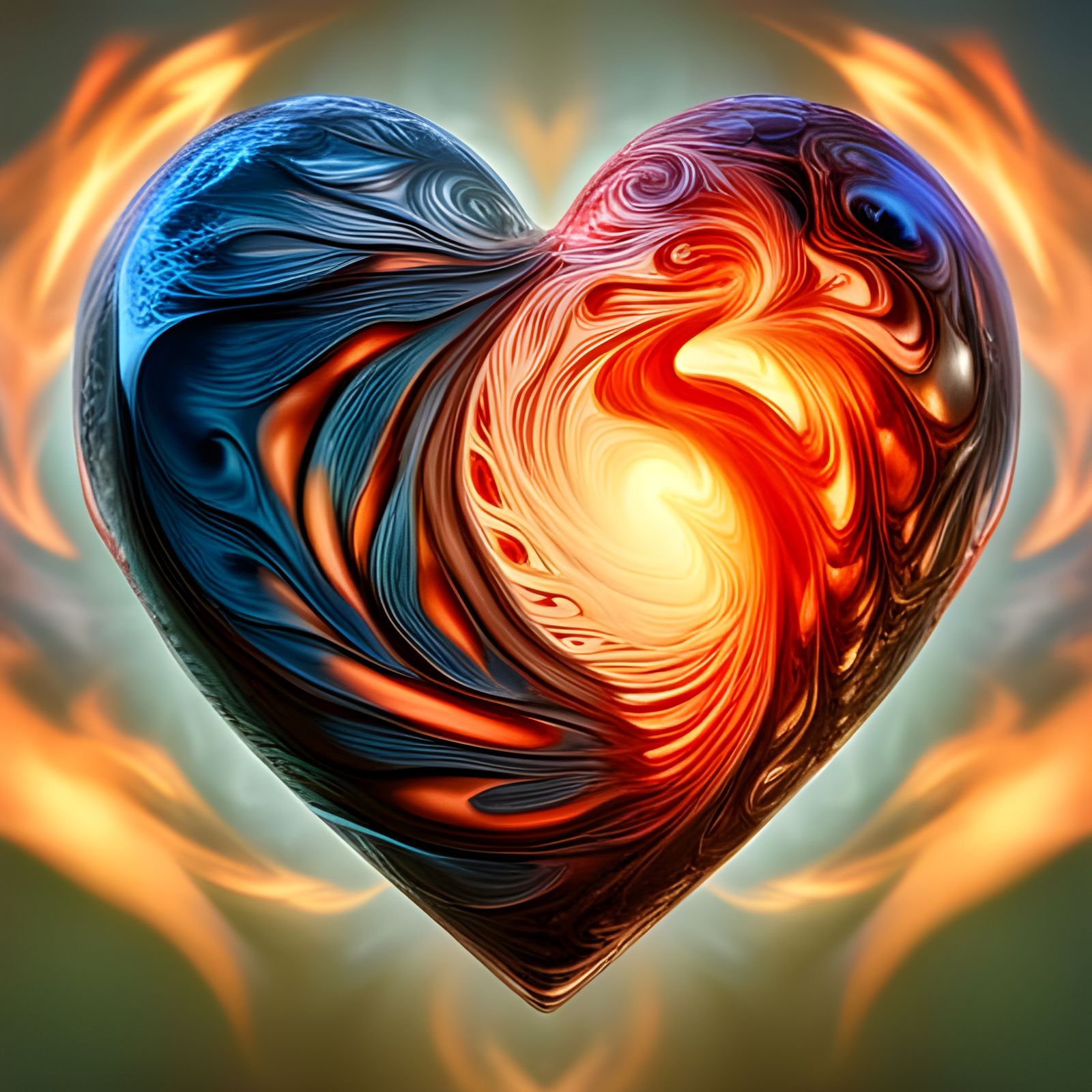 Fiery Icy Heart in Transparent Red and Blue