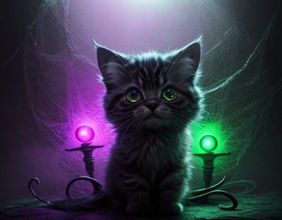 Creepy Kitten Statue in Surreal Attic