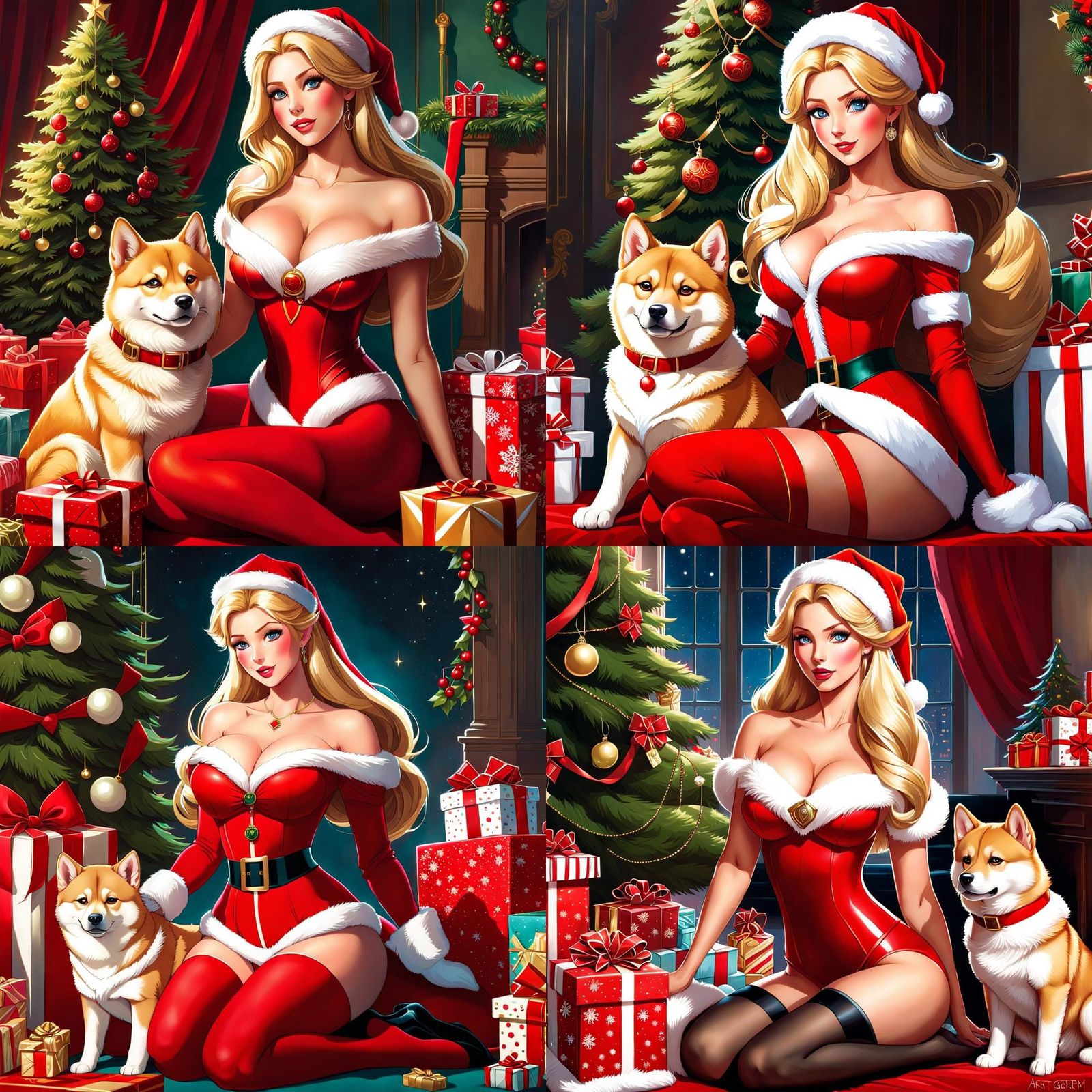 Princess Aurora as Santa with Shiba Doge