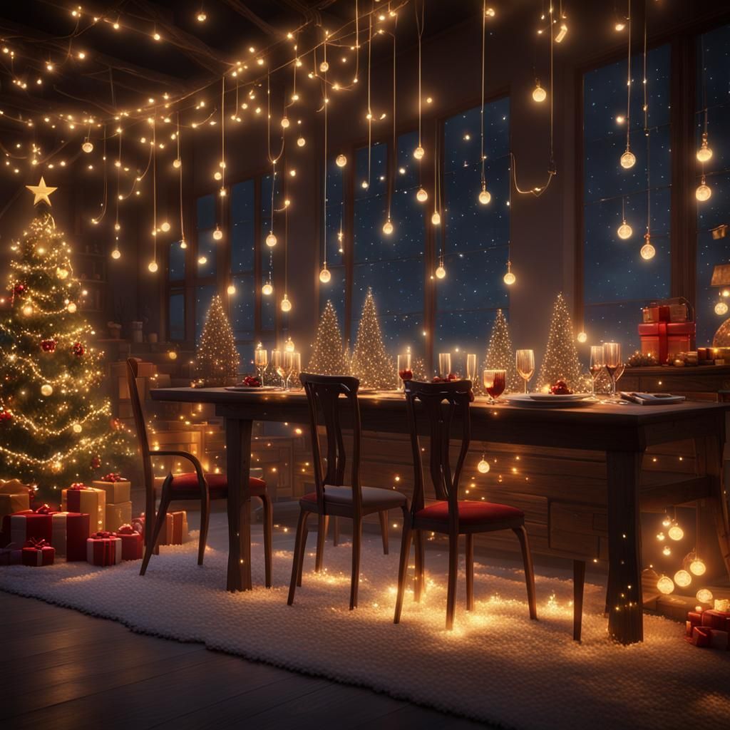Christmas Lights, Wine, and Music in 3D Cinematic Style
