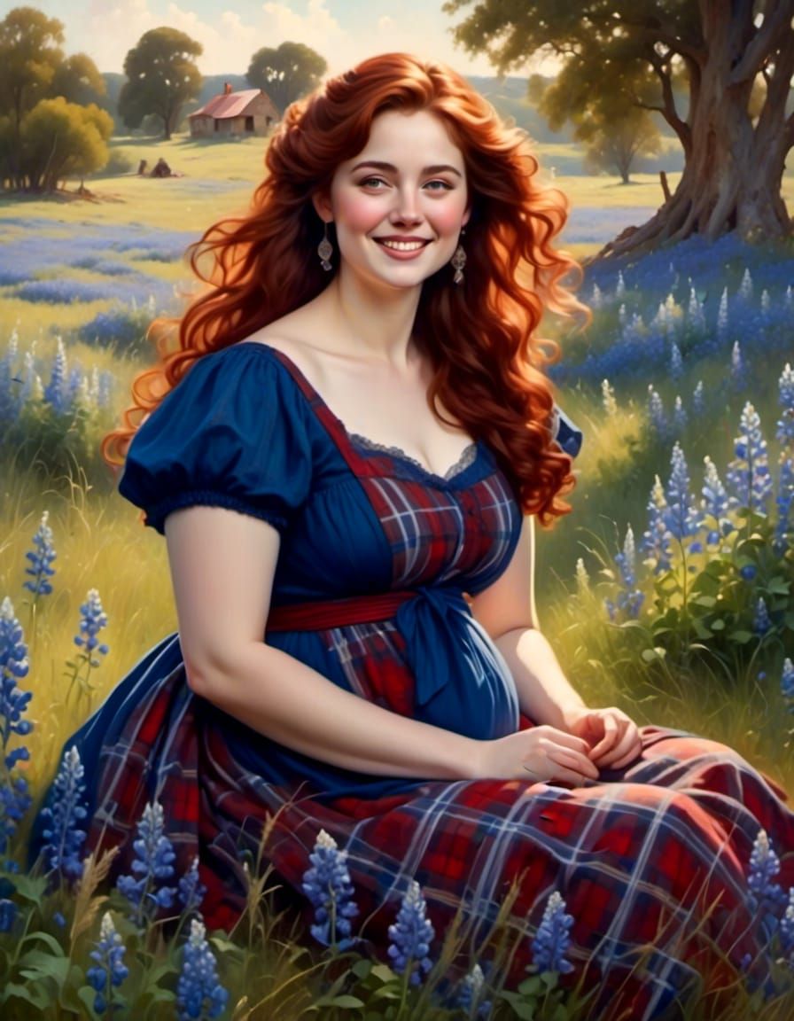 Victorian Woman in Bluebonnets: Mystical Portrait