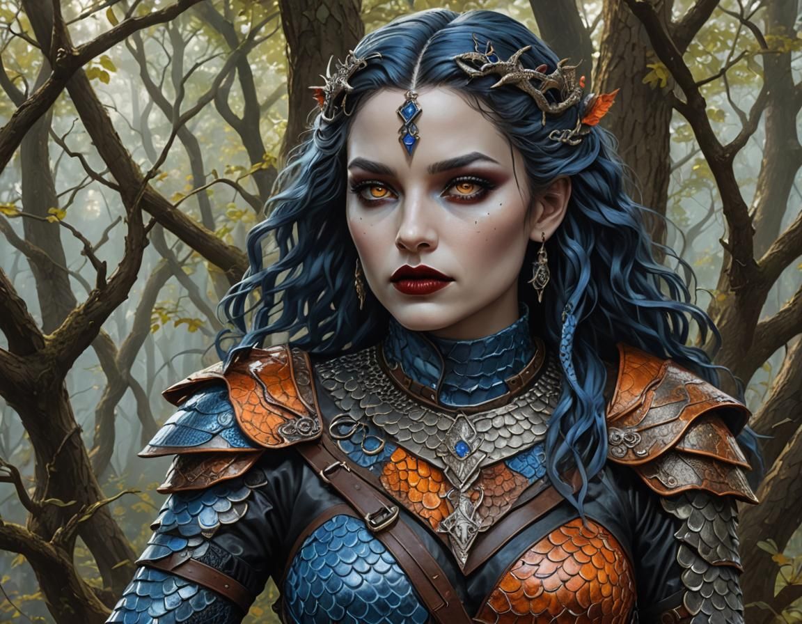 Blue Snakeskin Woman Portrait in Hyperrealistic Style