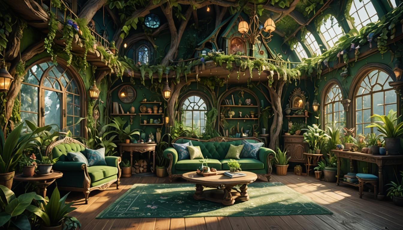 Fantastical Fairy House Living Room in Detailed Matte Painti...
