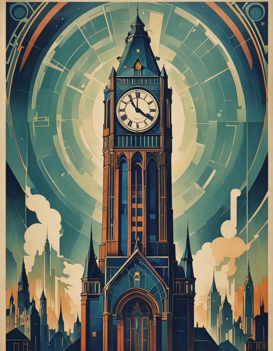 Elegant Art Deco Clock Tower Illustration