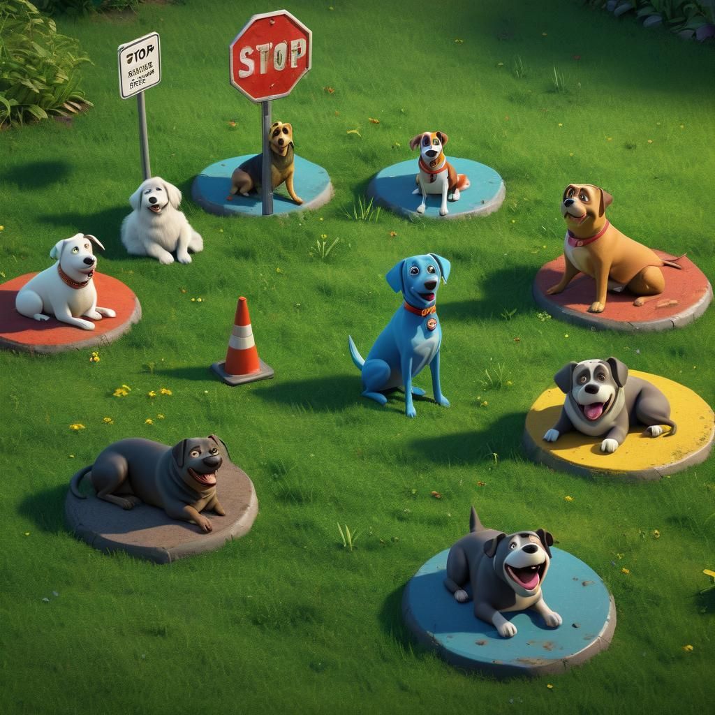 Ten Dogs Pooping: 3D Digital Art