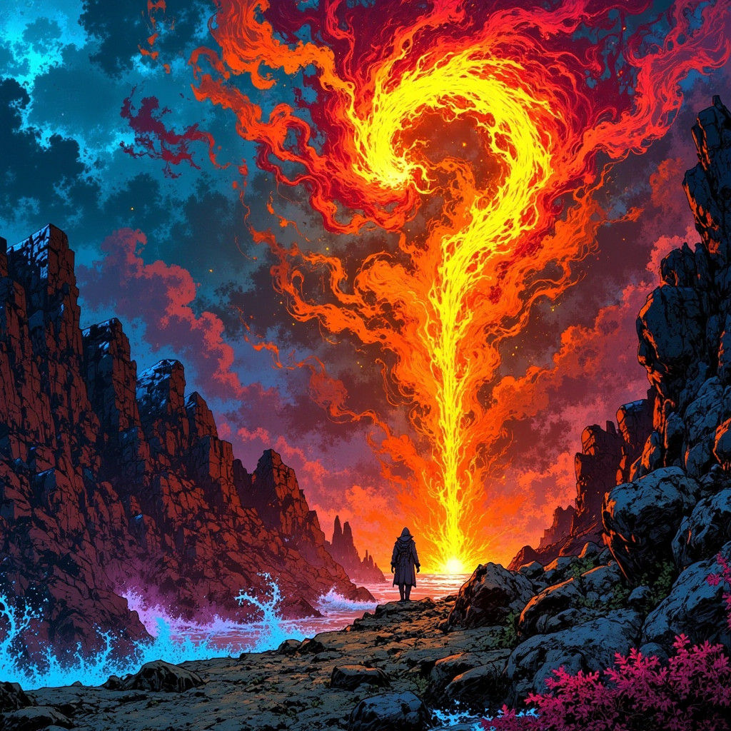 Abstract Glowing Question Mark in Surrealist Style