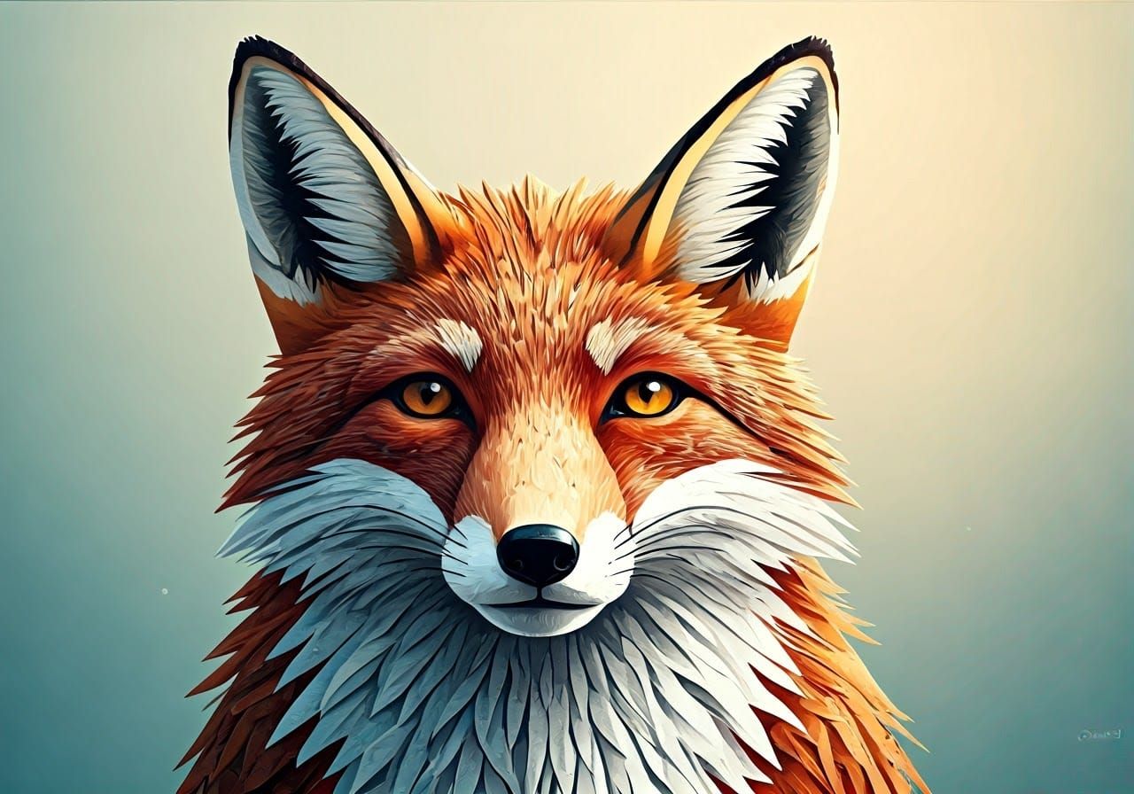 Whimsical Paper Mosaic Fox in Blue, Pink, and Green