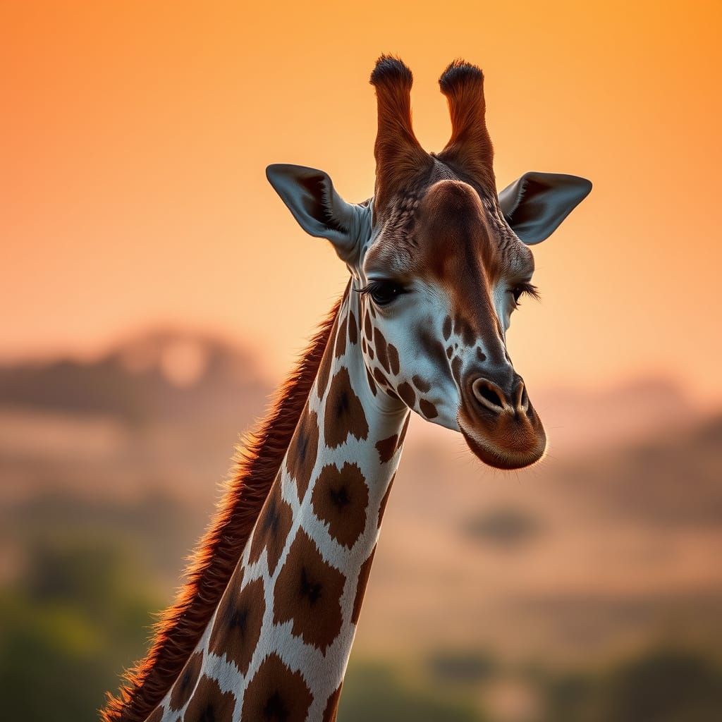 Giraffe in Golden Savannah Sunset