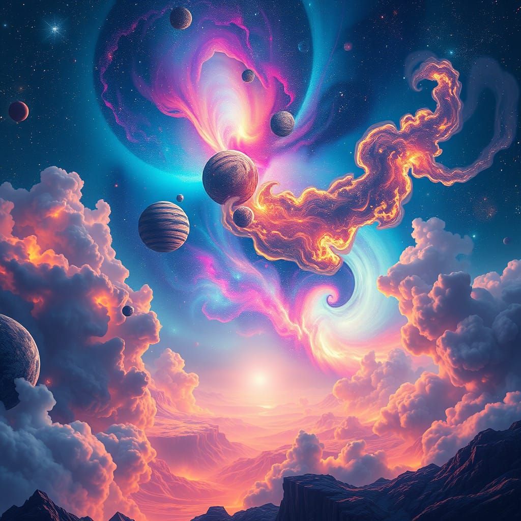 Futuristic Galaxy in Neon-Lit Cosmic Landscape