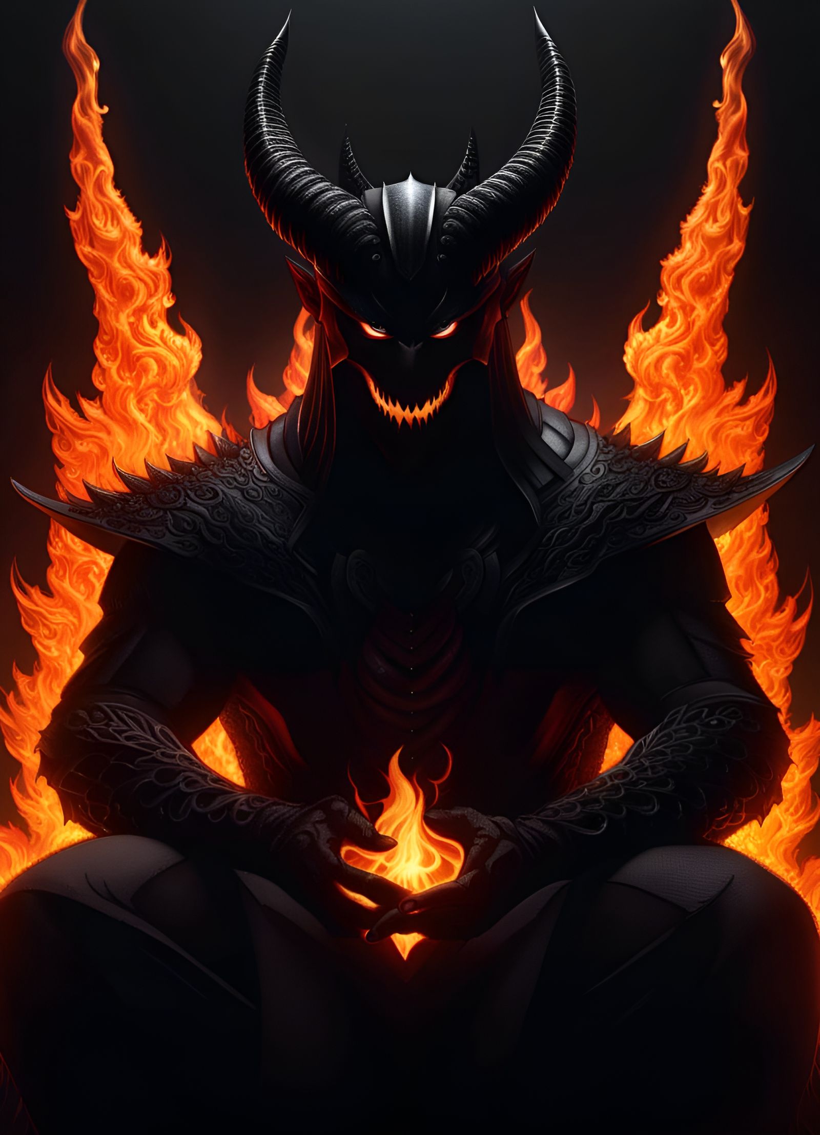 Sinister Figure with Fiery Eyes in Hyperdetailed Art