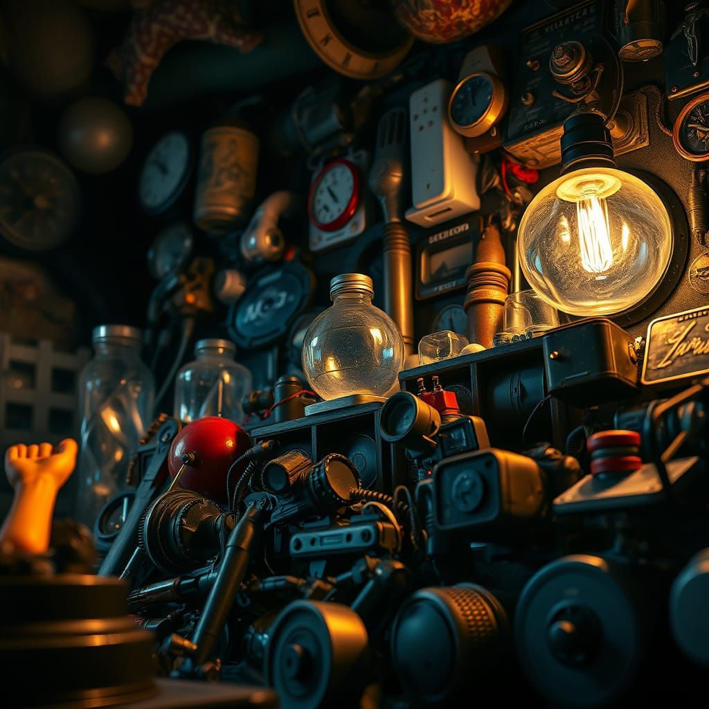 Hyperrealistic Eclectic Scene with Moody Ambiance