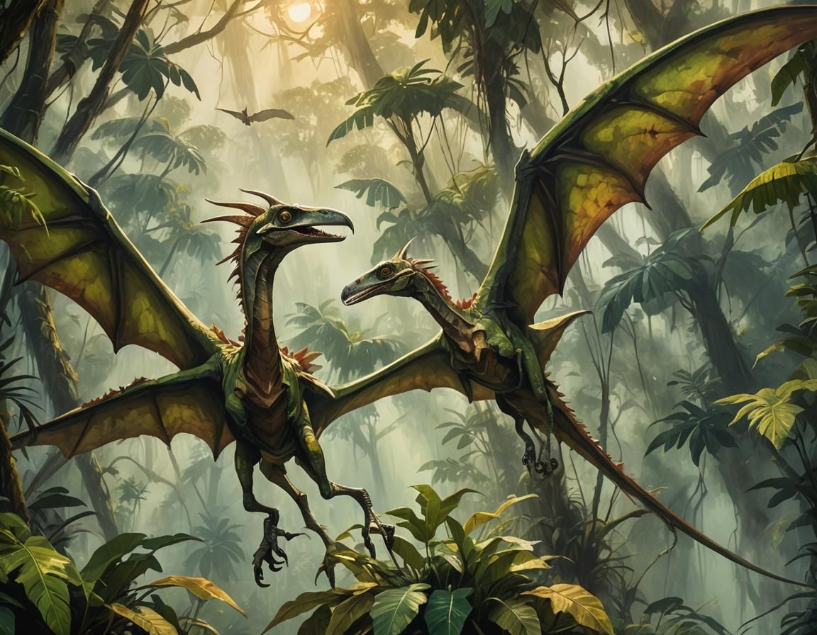 Zombie Pterosaur Over Amazon in Oil Painting Style