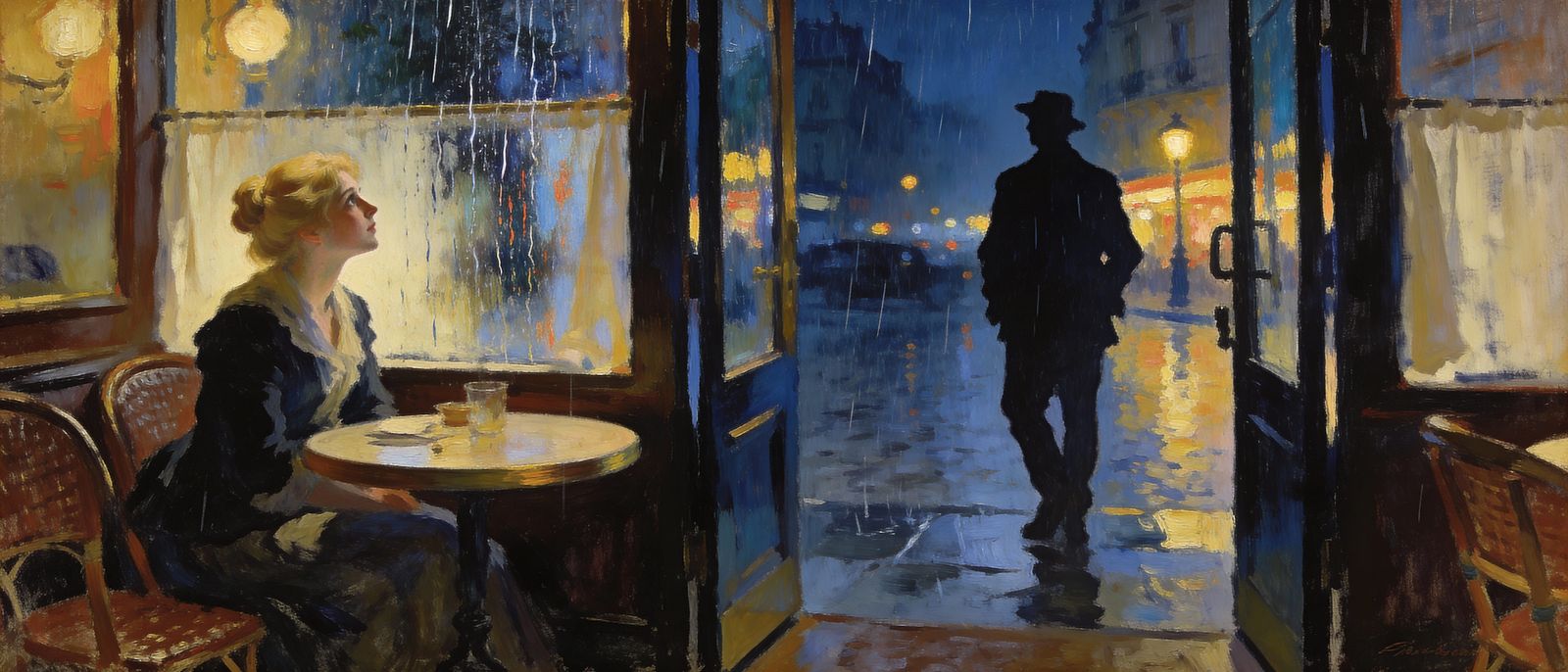 Parisian Cafe Scene with Impressionist Style