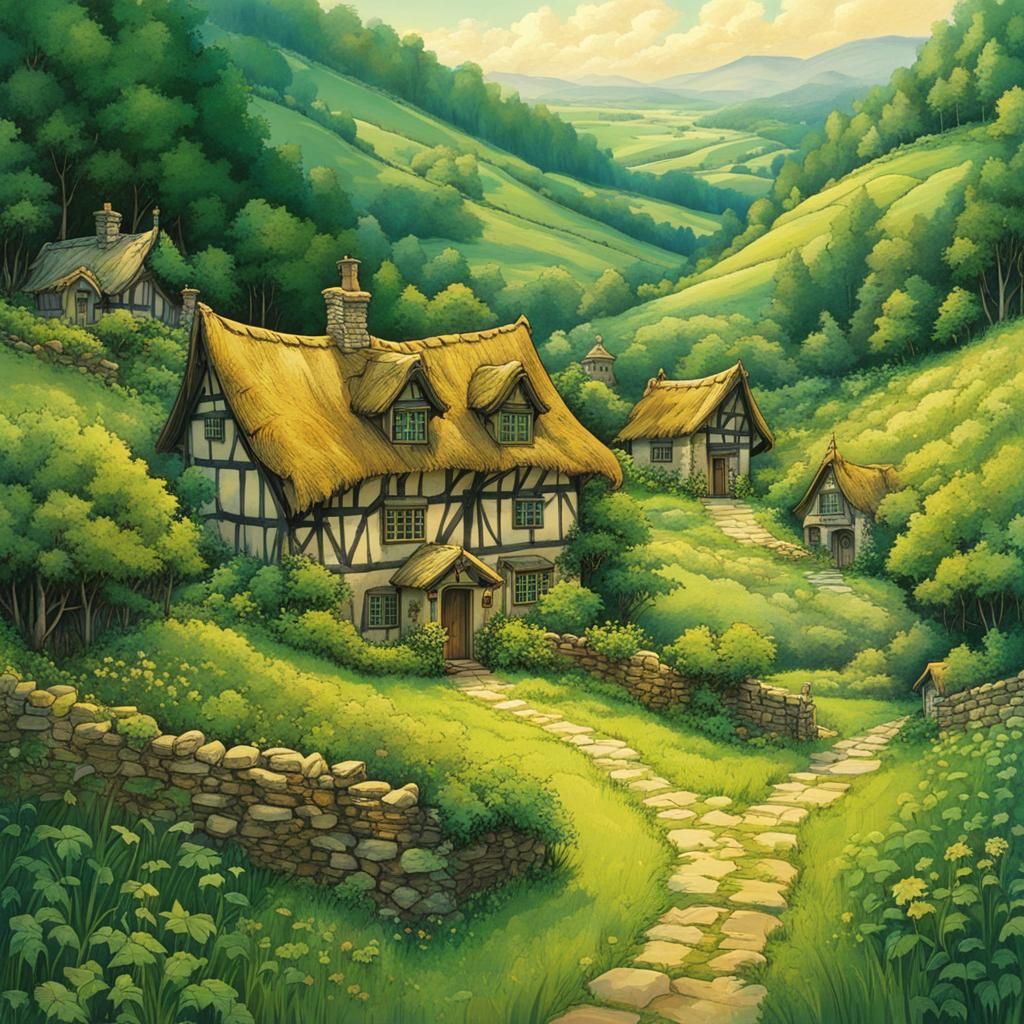 Fairytale Green Valley in Anime Style