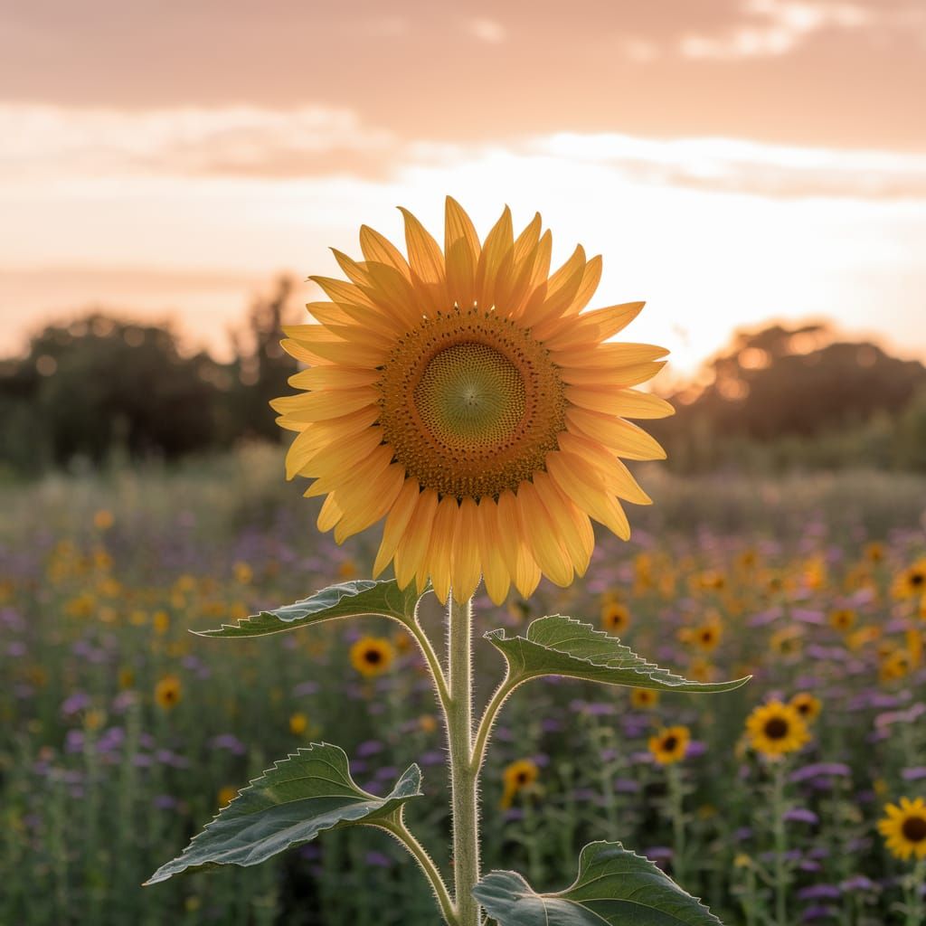 Vibrant Wildflower Sunset Scene in Golden Light