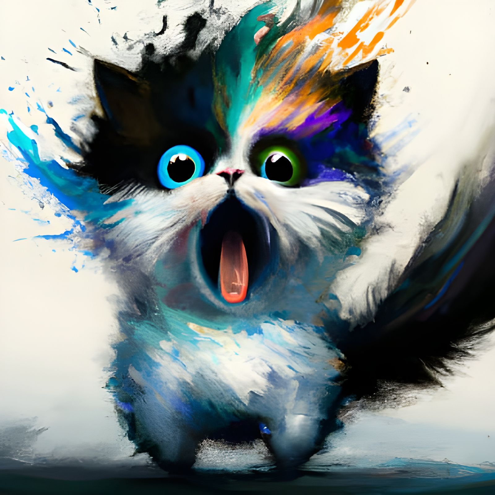 Beautiful Chibi Cat in Ink Flow Style