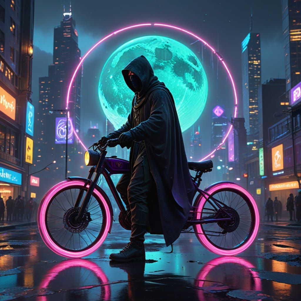 Glowing Rider Soars Above Futuristic Metropolis