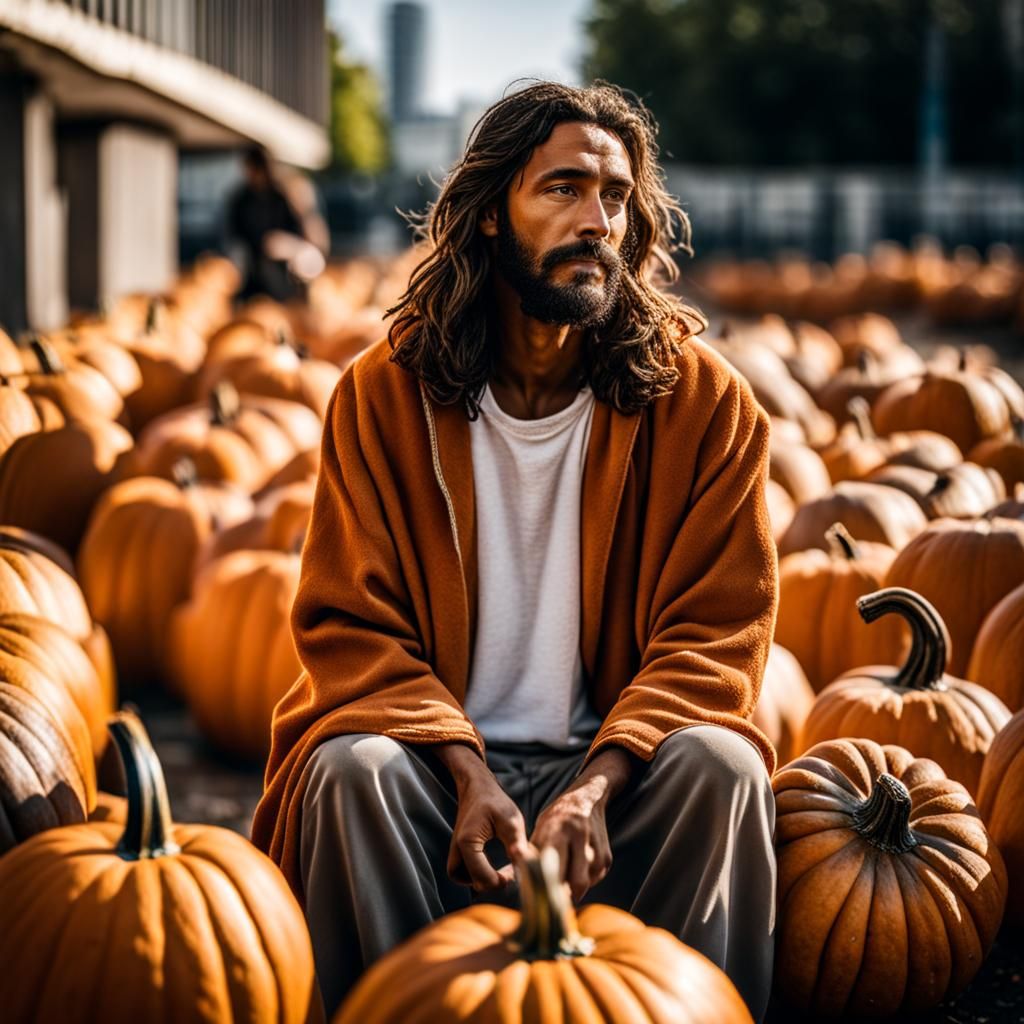 Homeless Man on Pumpkin: A Photographic Portrait