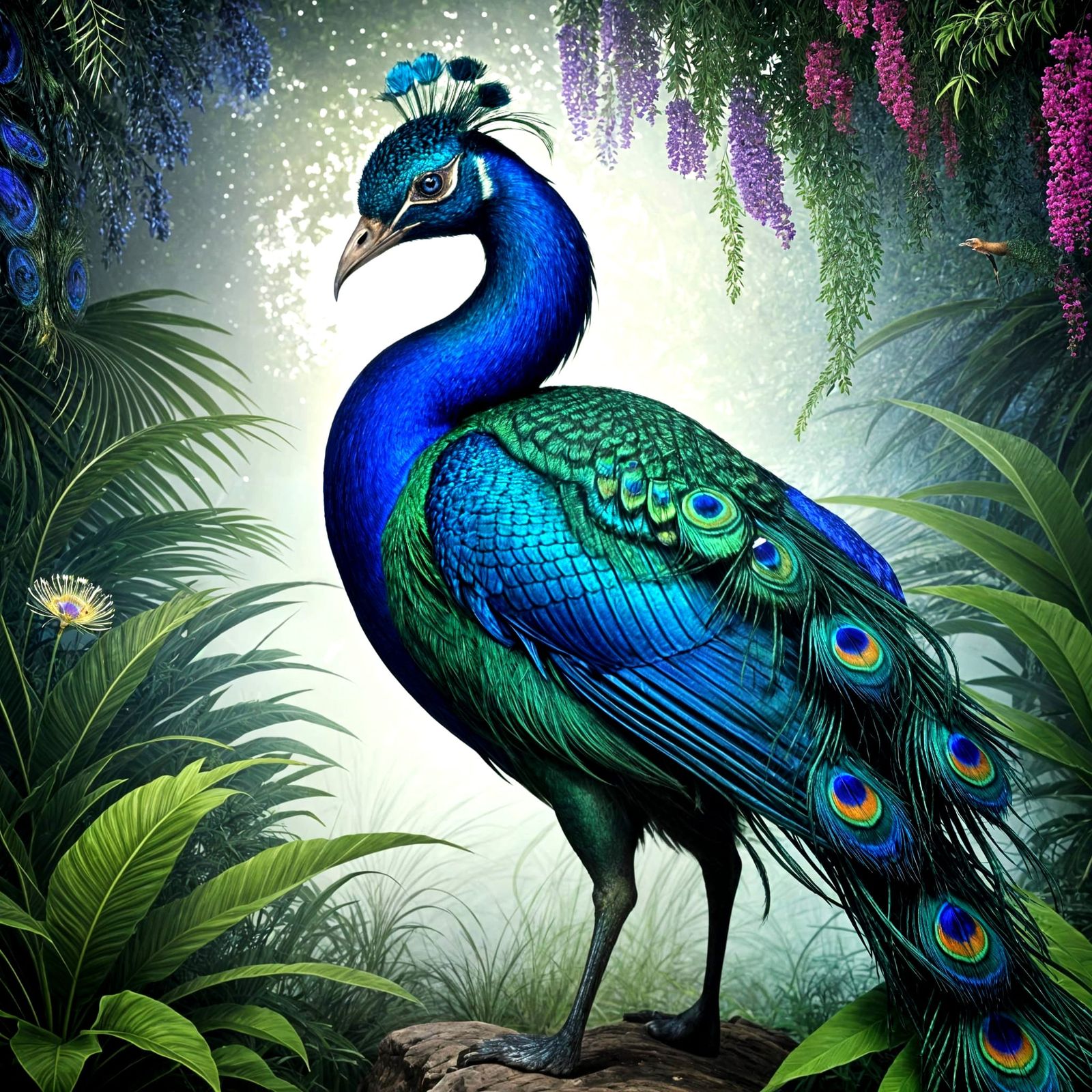Resplendent Peacock Displays Vibrant Plumage