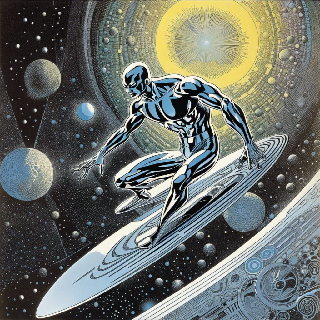 Silver Surfer Etched in Chrome Comic Art