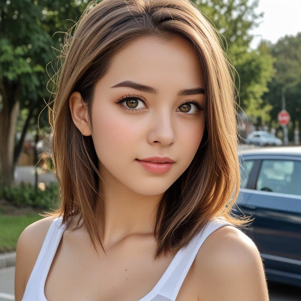 Photorealistic Portrait of a Young Girl in Casual Attire