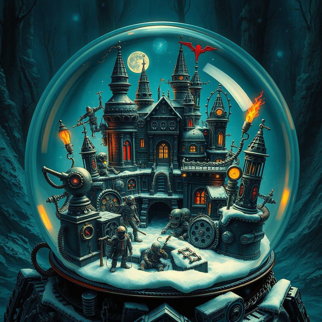 Gothic Metal City in Snow Globe