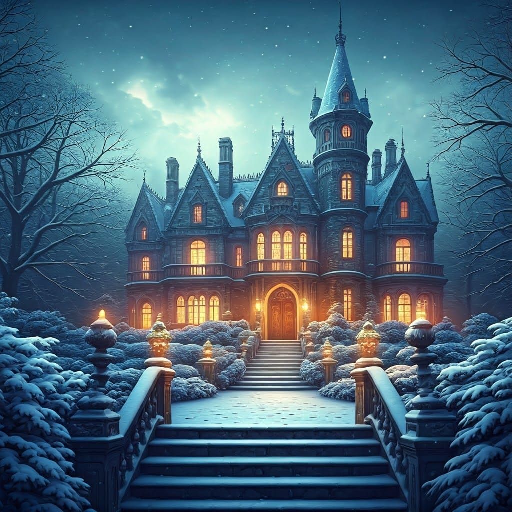 Dreamy Winter Wonderland in Whimsical Realism Style