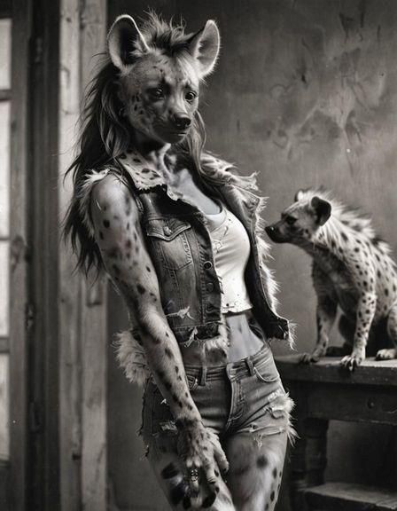 Feminine Furry Hyena in Black and White