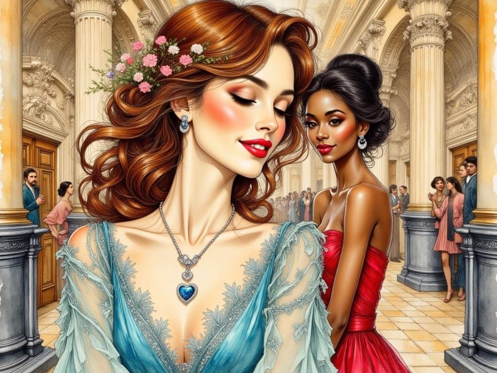 Elegant Young Woman in Metropolitan Opera House Lobby