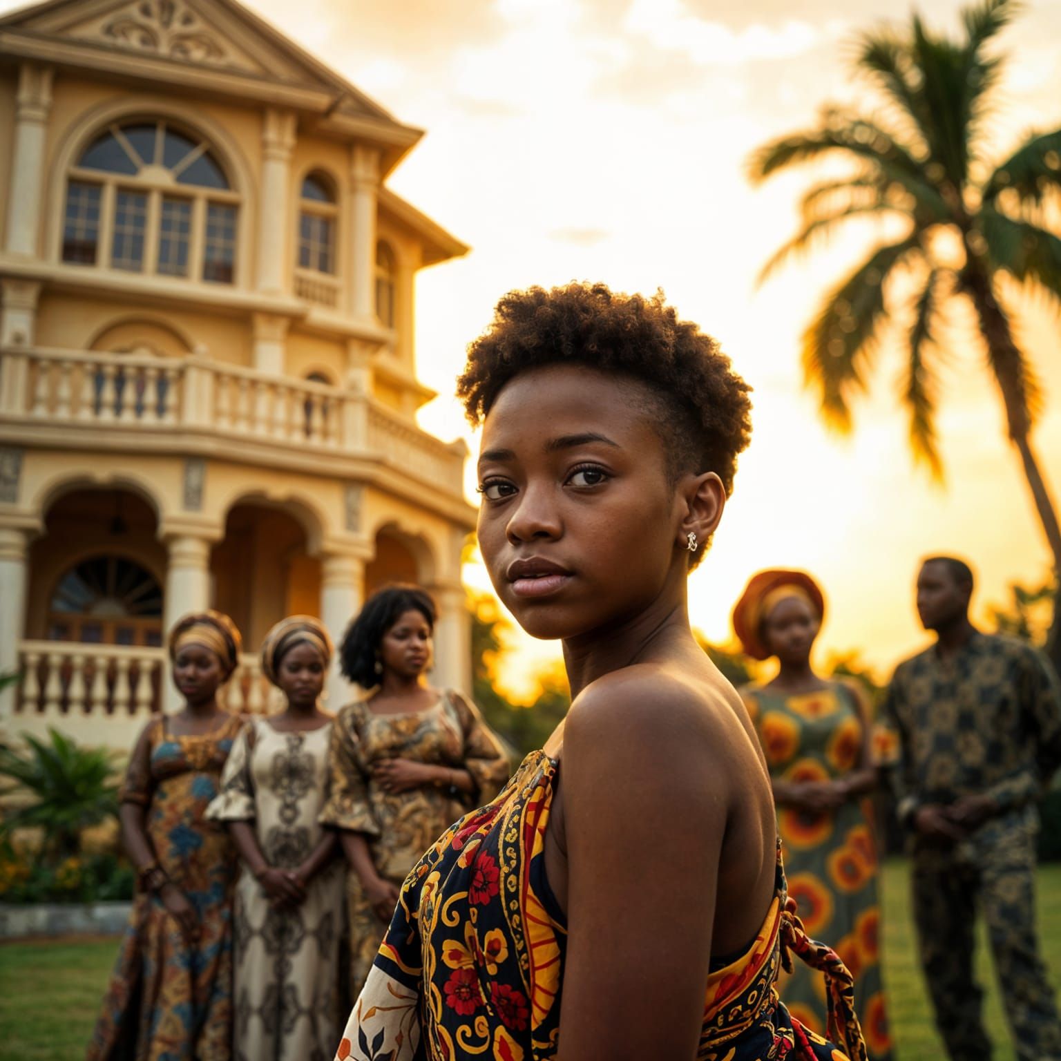 Nigerian Family Gathering Under Golden Sunset