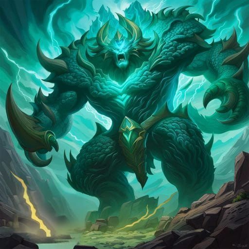 Stone Golem Ground Smash with Teal Smoke