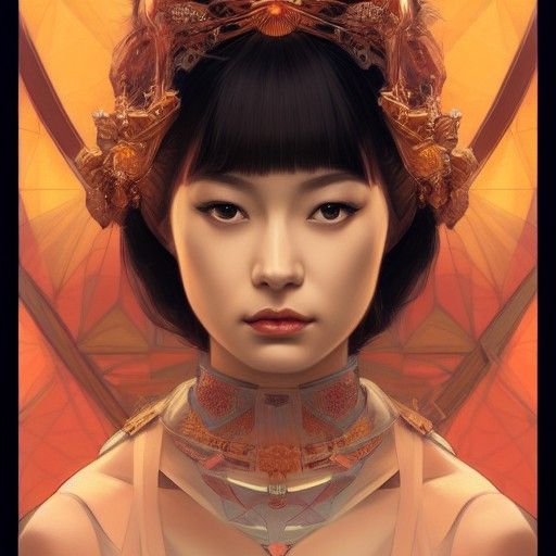 Japanese Queen Portrait in Art Nouveau Style