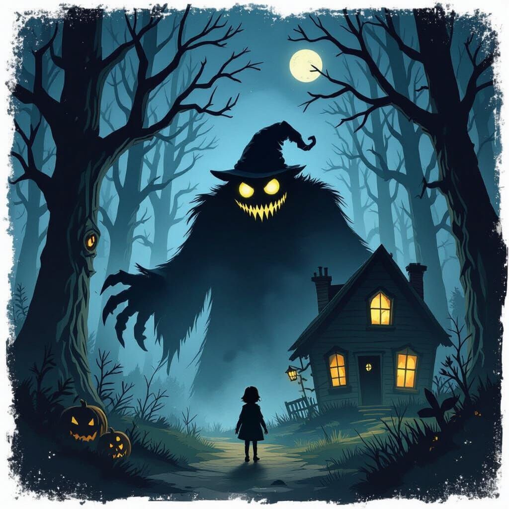 Surreal Horror Cartoon: Ghostly Figure Approaches Abandoned ...