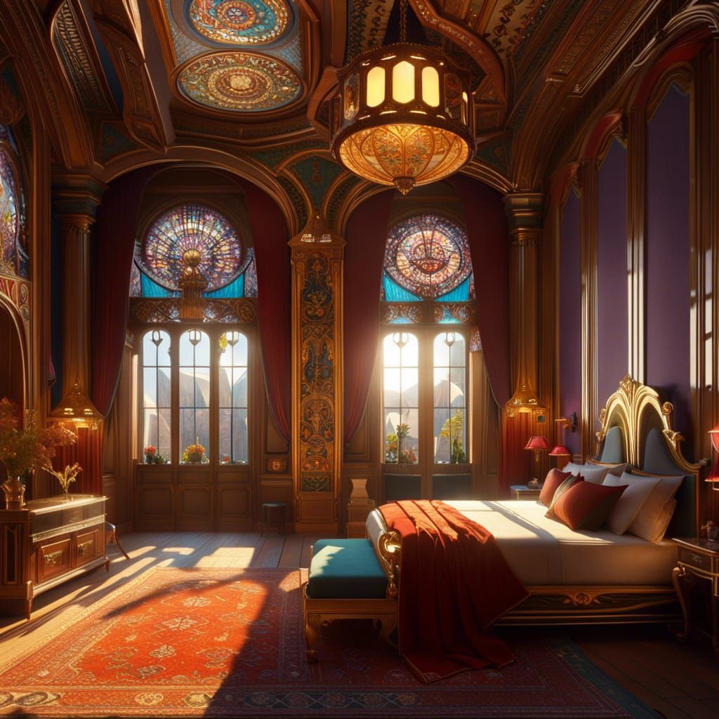Art Nouveau Castle Bedroom in Morning Light