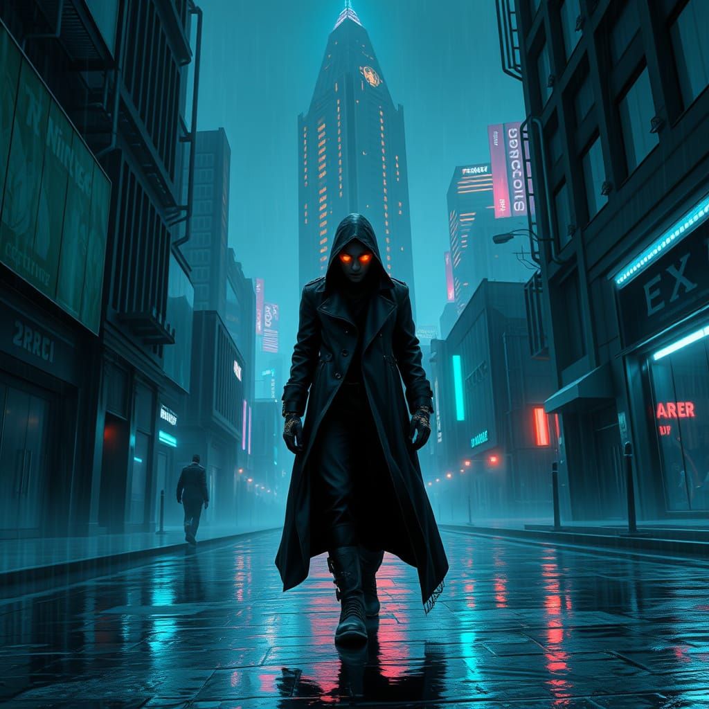 Cyberpunk Netrunner Emerges into the Shadows