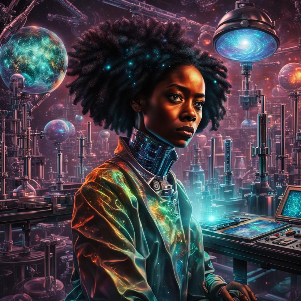 Reanimator: Holographic Astral Illustration of Mad Scientist