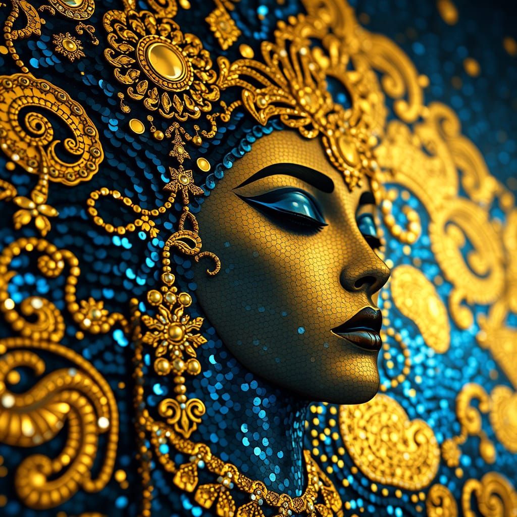 A lavish, ornate masterpiece adorned with intricate, shimmer...