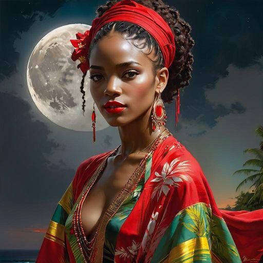 Moonlit Jamaican Beach at Night