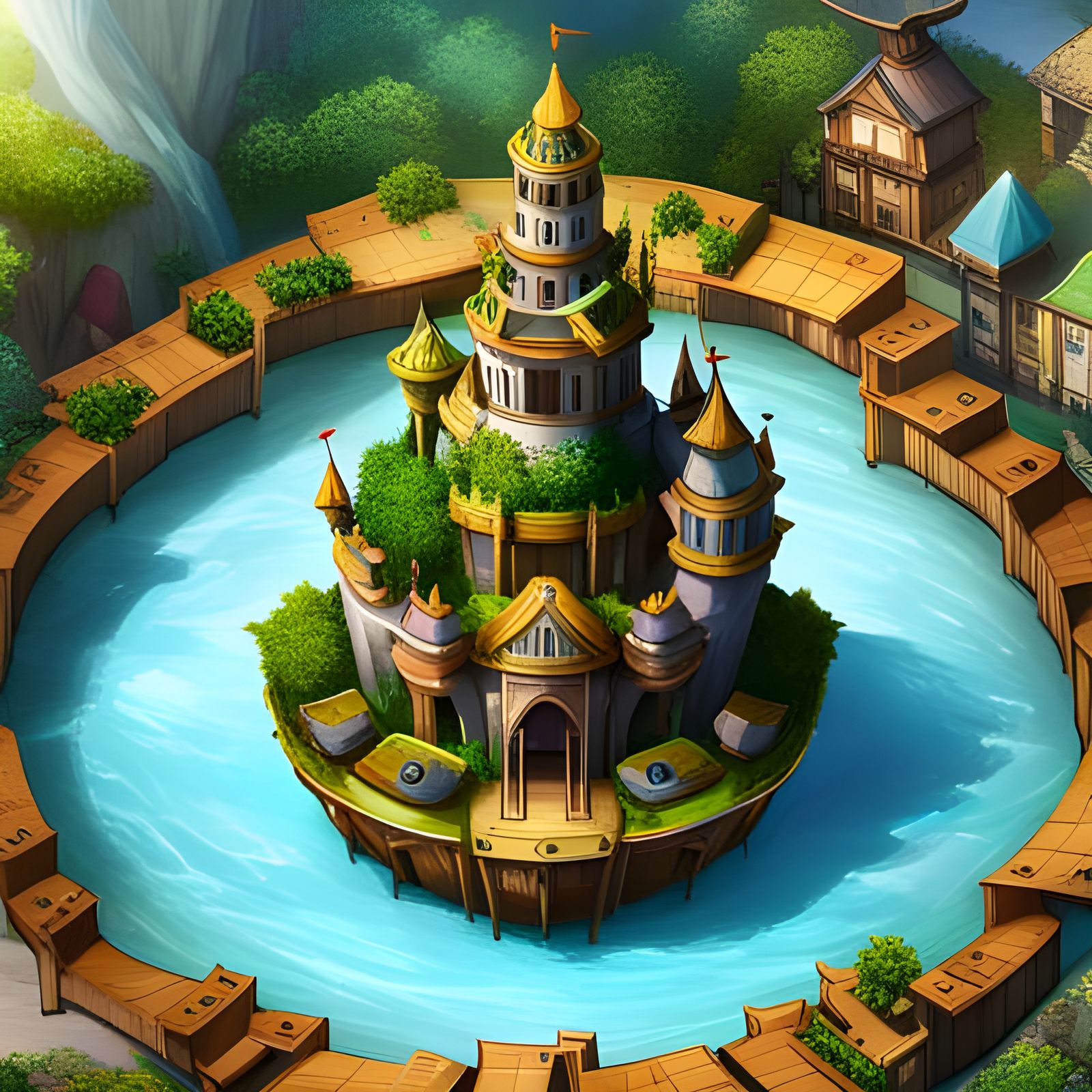 Floating Island Amusement Park in Anime Style