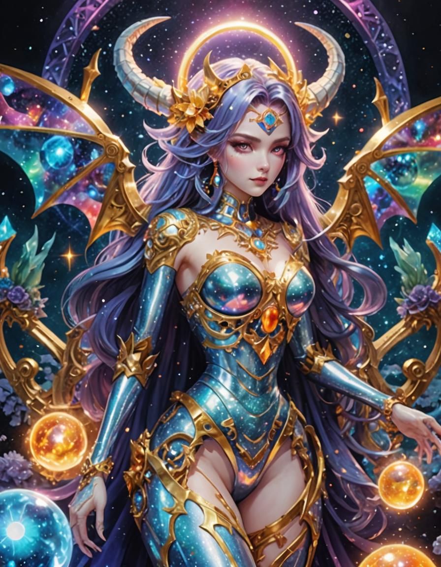 Rainbow Dragon Girl with Slime Body and Metal Skeleton