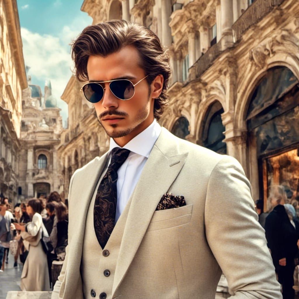 Elegant Man in Art Nouveau Gallery, Digital Painting