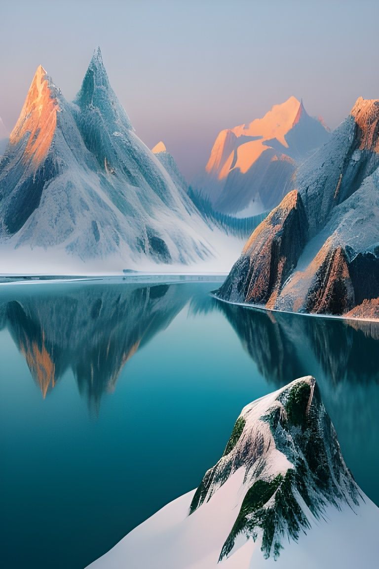 Frozen Mountain Valley in Snow, Oil Painting