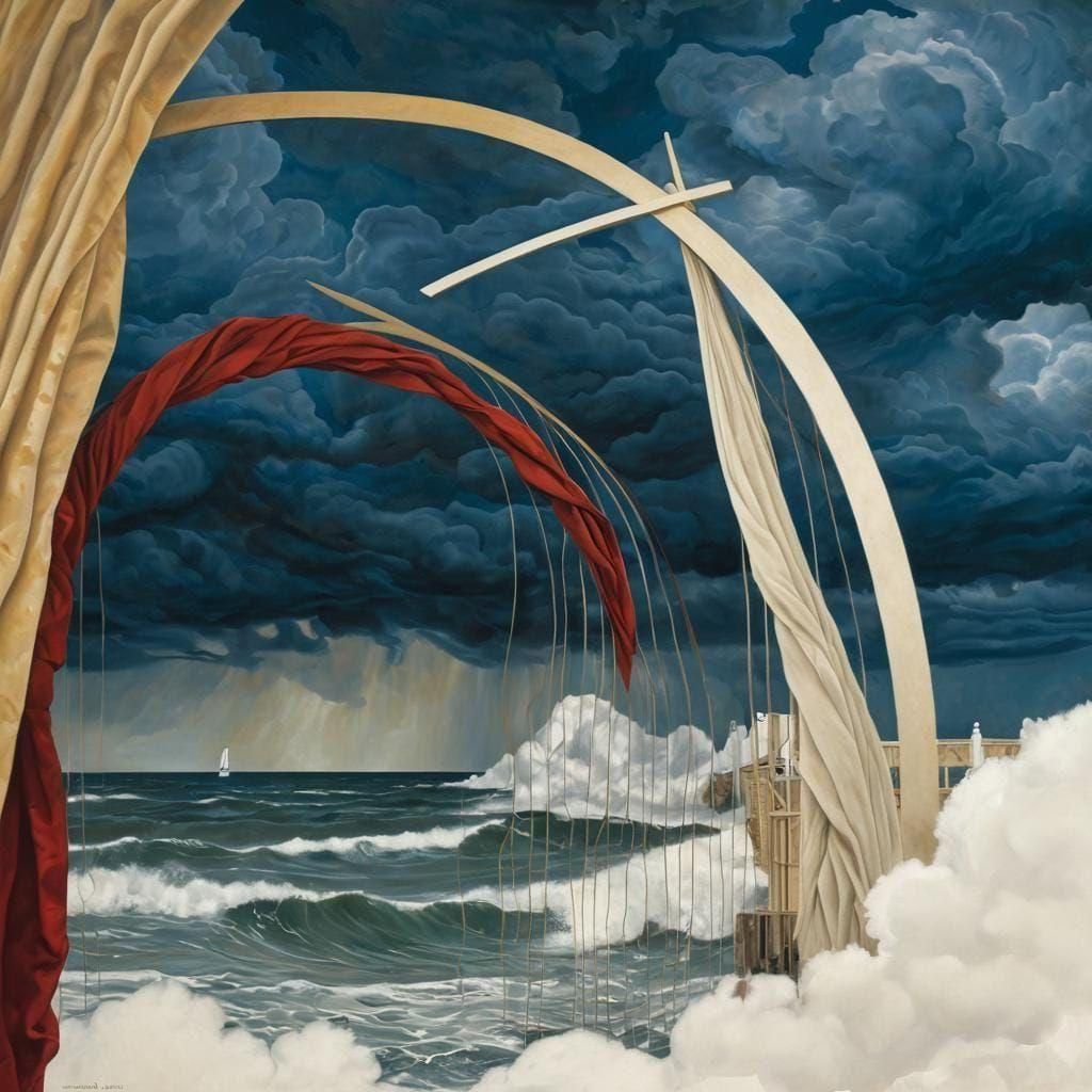 Stormy Seascape with Christo-Inspired Portals