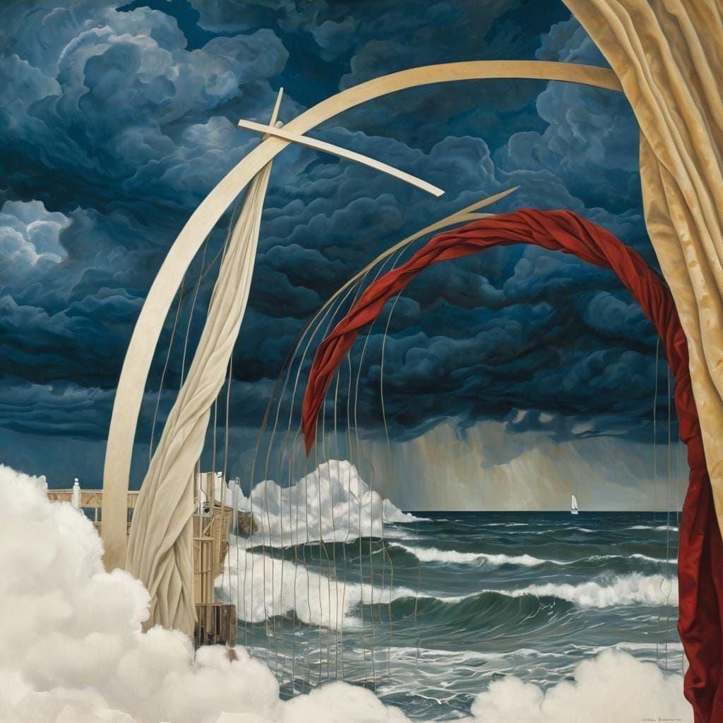 Stormy Seascape with Christo-Inspired Portals