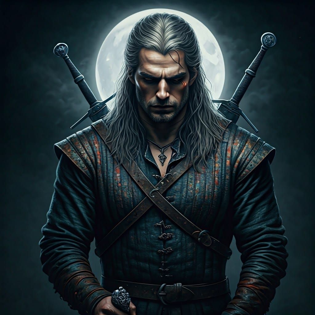 Ethereal Portrait of Geralt of Rivia in Contemplation, Cyber...