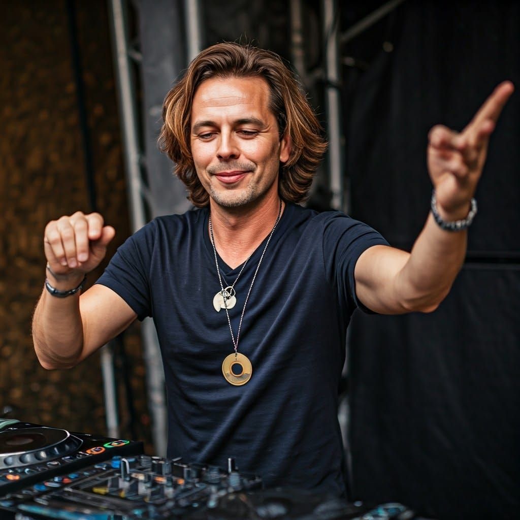 Charismatic DJ Spinning Tracks with Enthusiasm