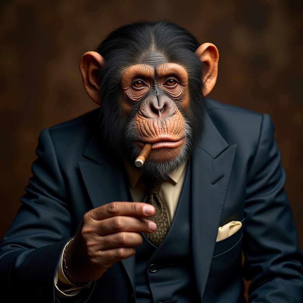 Dapper Ape Enjoying a Cigar Portrait